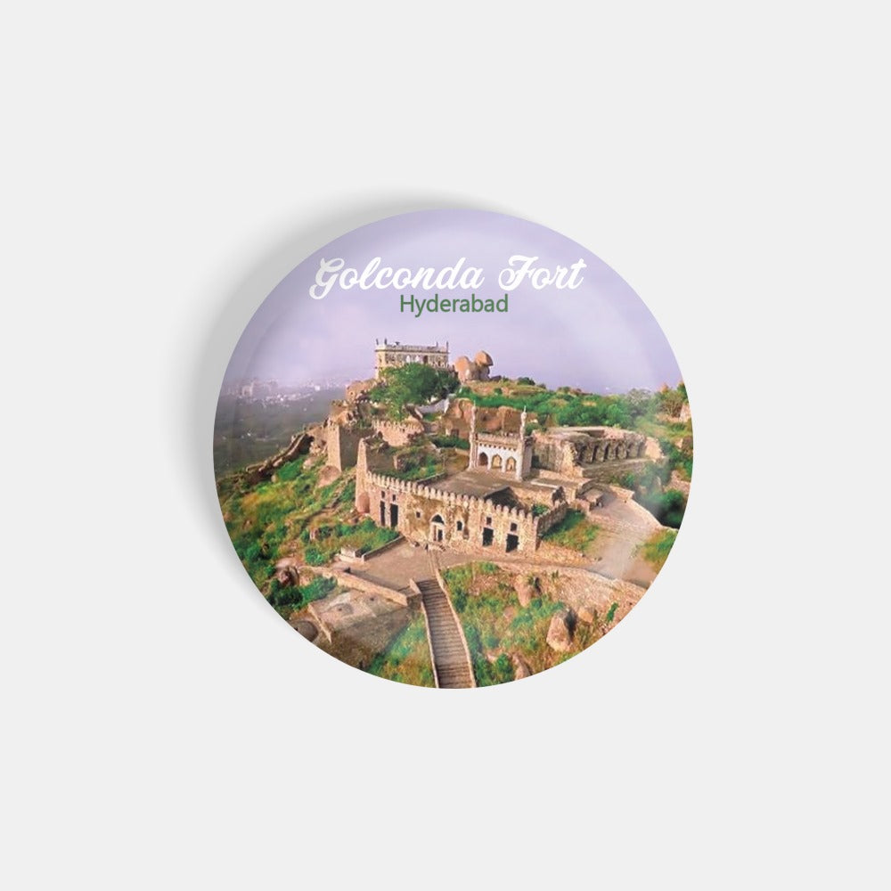 dhcrafts Round Fridge Magnet Multicolour Places Golconda Fort Hyderabad Glossy Finish Design Pack of 1 (58 mm)
